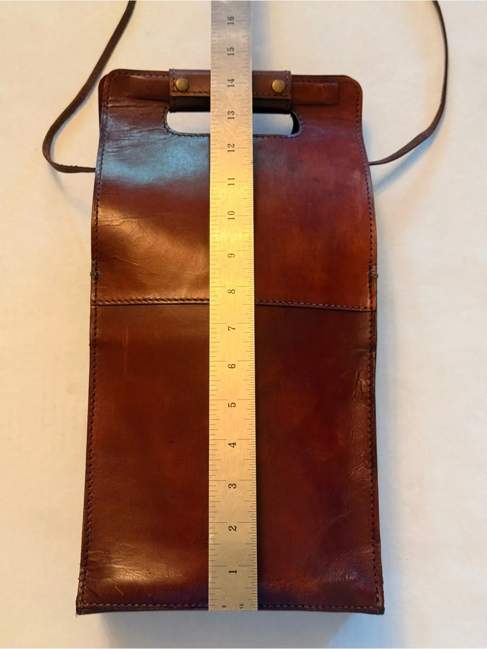 Vintage Genuine Leather 2 Bottle Wine Carrier Cognac Brown w/ Divider And Strap